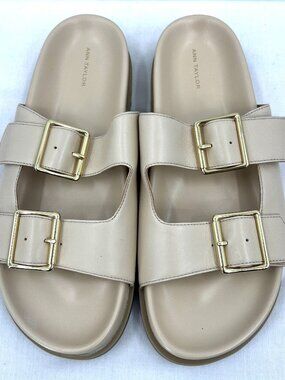 Ann Taylor Leather Nude Double Strap Flat Sandals Women's 8